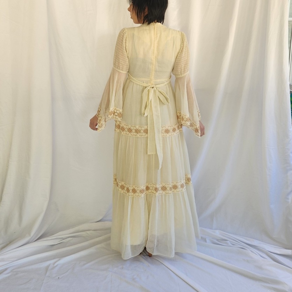 70s Cream Bell Sleeve Prairie Dress - Picture 4 of 6